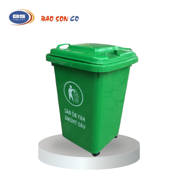 Thùng rác 60 lít có bánh xe xanh lá Thùng rác 60 lít có bánh xe xanh lá