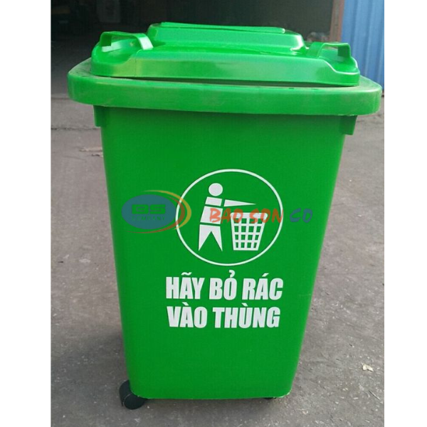 Thùng rác nhựa 60 lít có bánh xe màu xanh lá Thùng rác nhựa 60 lít có bánh xe màu xanh lá