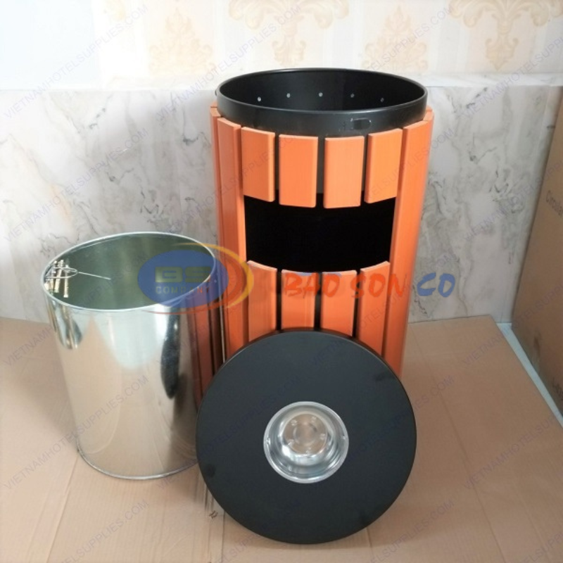 Thùng rác tròn giả gỗ Thùng rác tròn giả gỗ