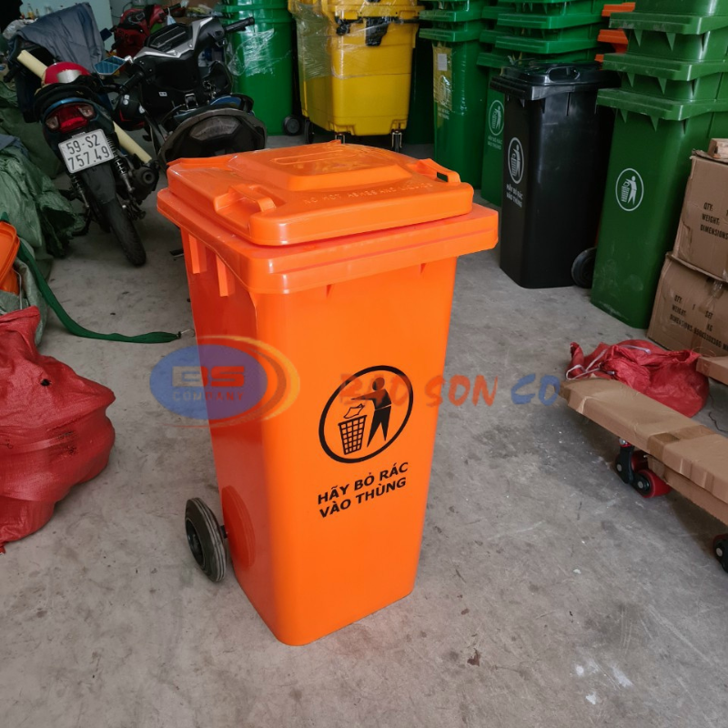 THÙNG RÁC 120L MÀU CAM