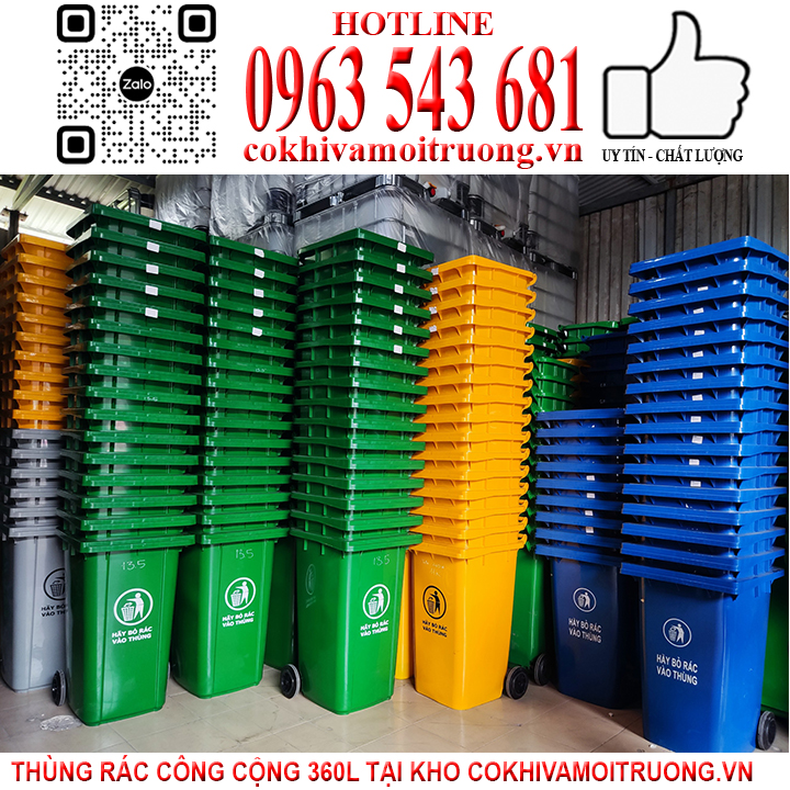 Thùng rác công cộng 360l tại kho cokhivamoitruong.vn