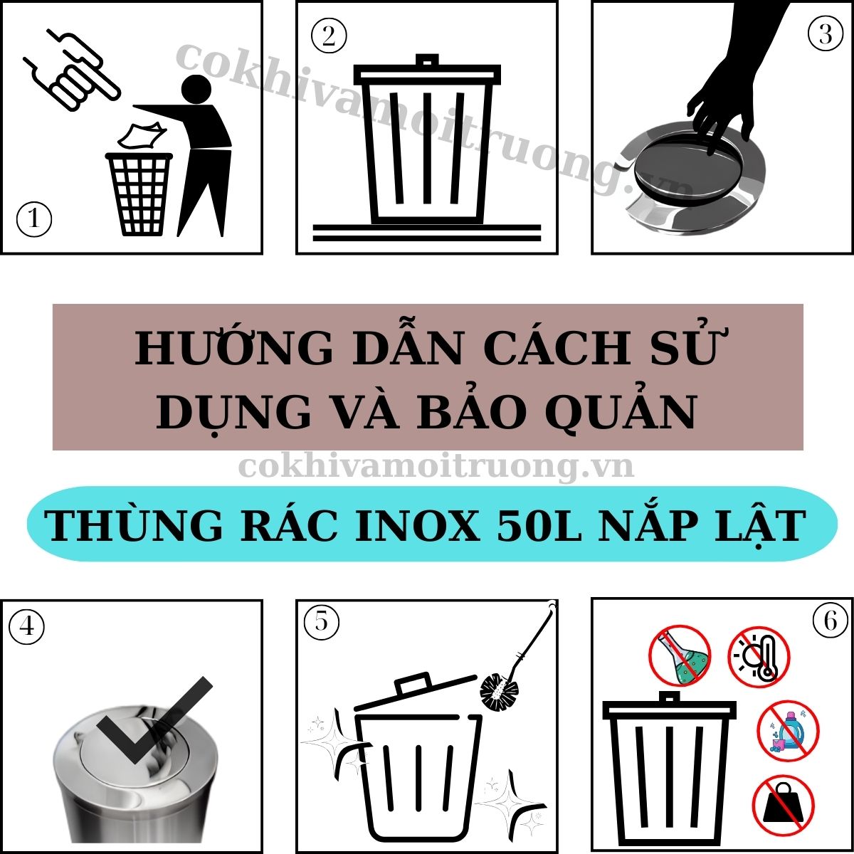 Hướng dẫn cách sử dụng và bảo quản thùng rác inox 50L