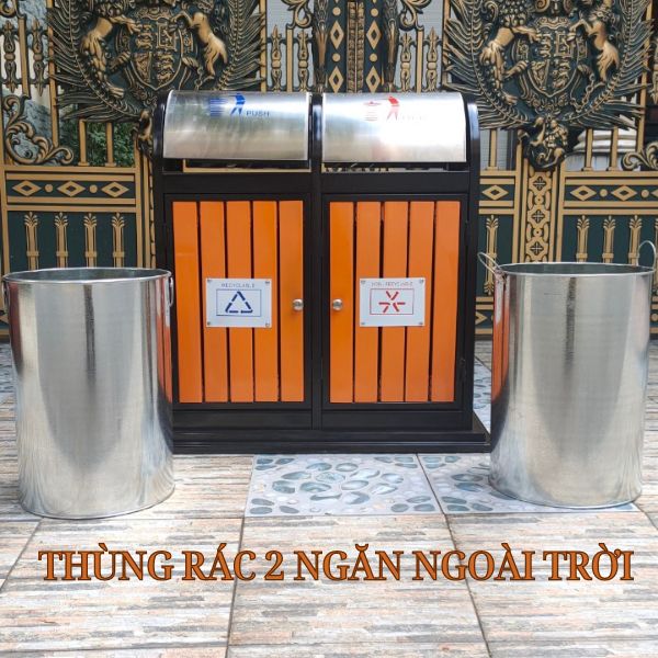 Thùng rác 2 ngăn ngoài trời