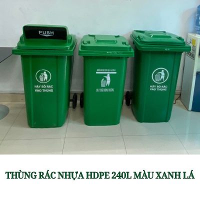 Thùng rác nhựa HDPE 240l màu xanh lá