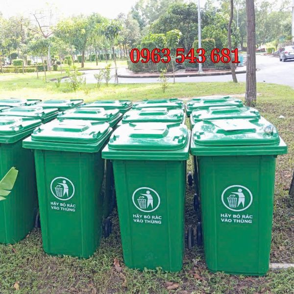 Thùng rác nhựa hdpe 240 lít xanh lá vân 13,5kg