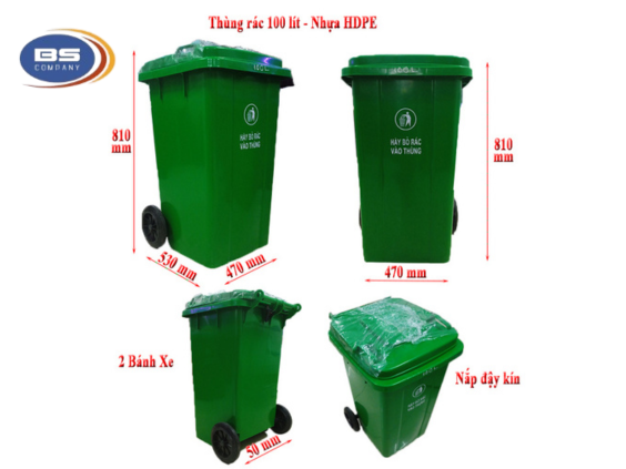 Thùng rác công nghiệp 100l xanh 