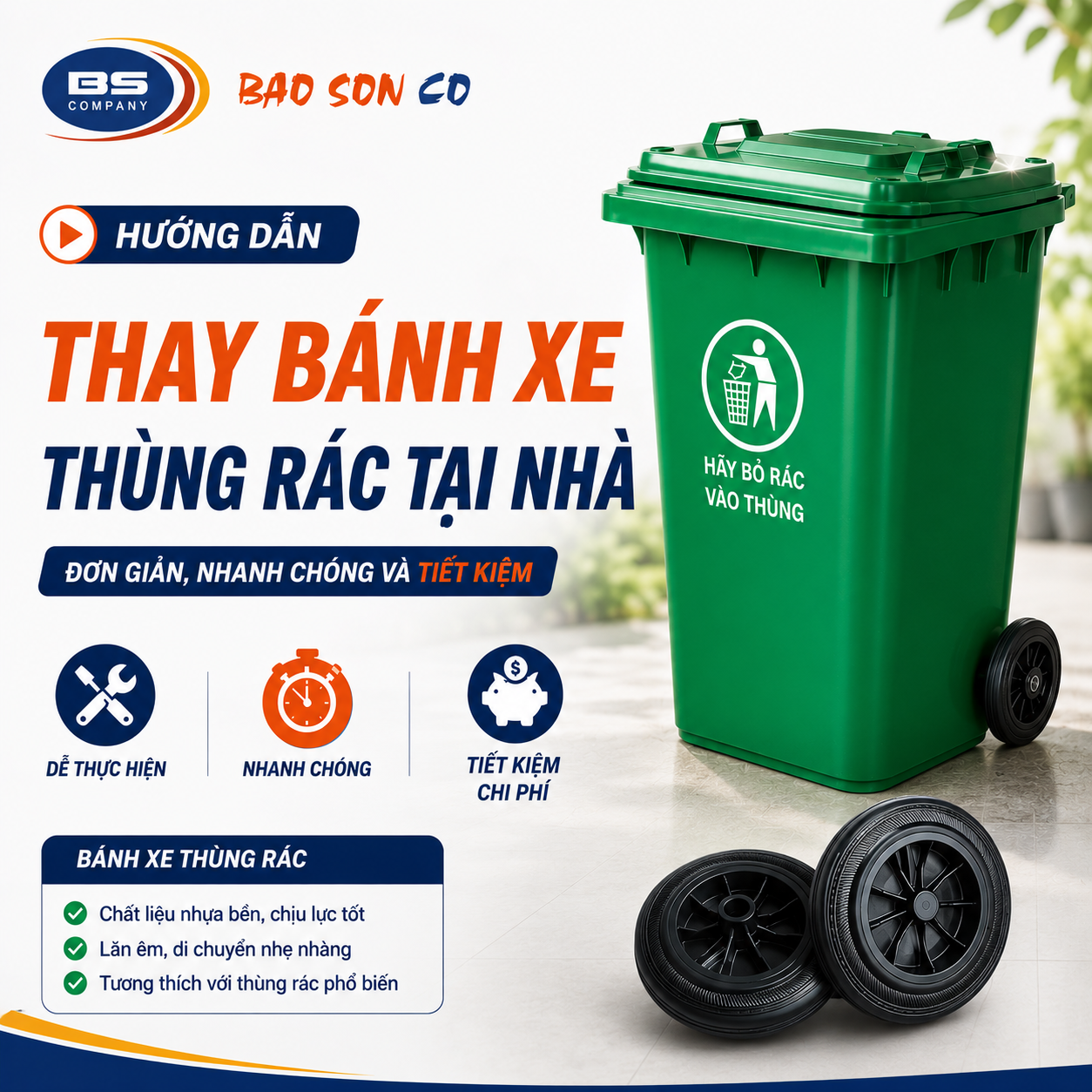Hướng dẫn thy bánh xe thùng rác