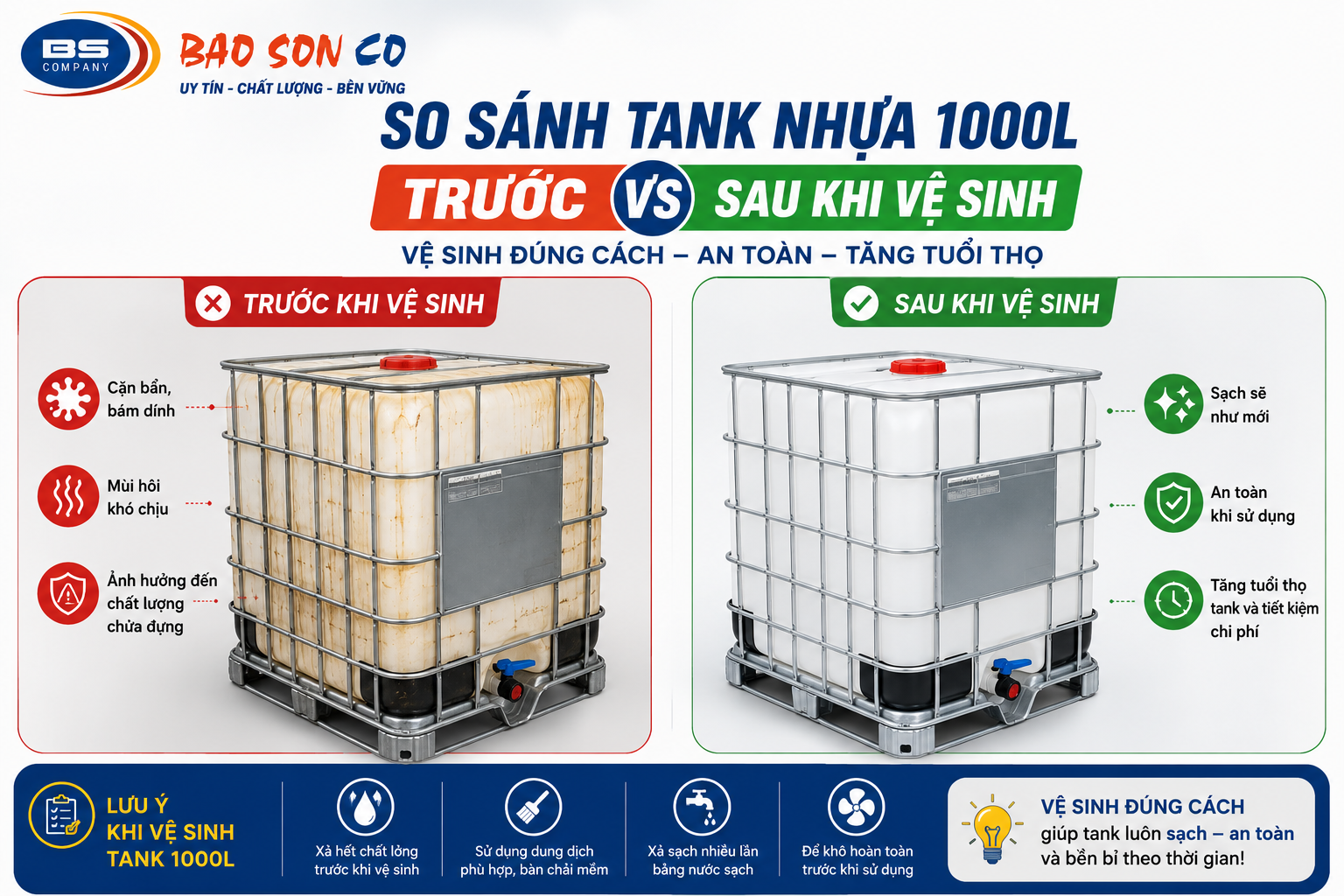 So sánh tank nhựa trước và sau khi vệ sịnh