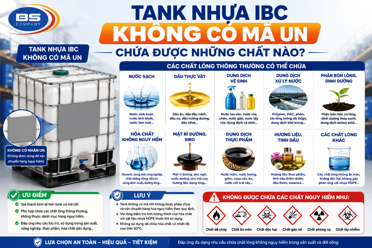 tank IBC không có UN có thể chứa được những chất nào