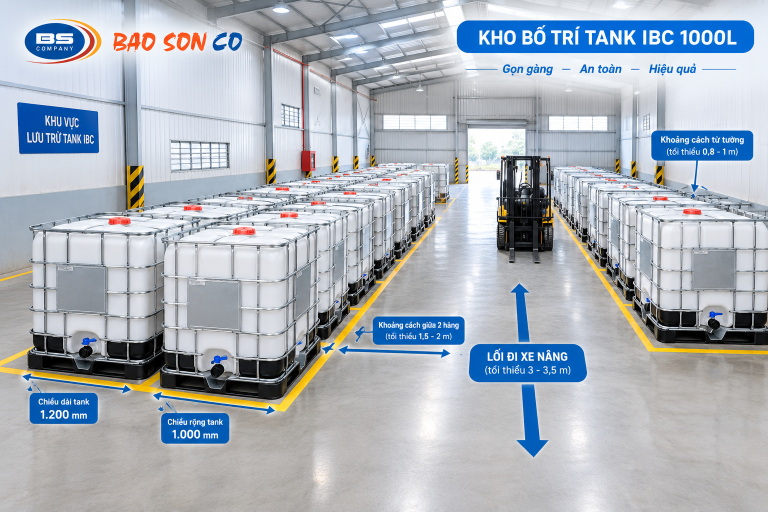 Kho Bố Trí Tank IBC 1000L Gọn Gàng